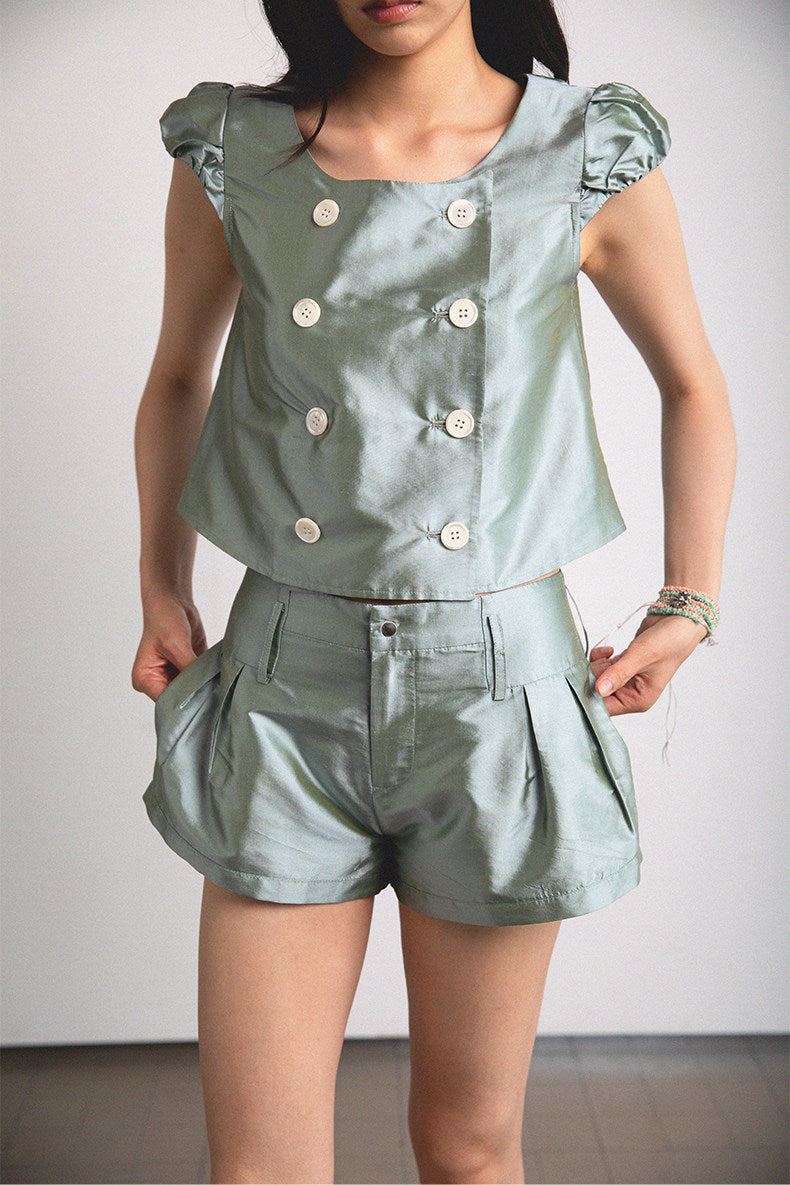 <cheap art label> Double-Breasted Silk Top