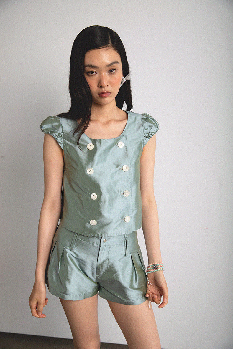 <cheap art label> Double-Breasted Silk Top