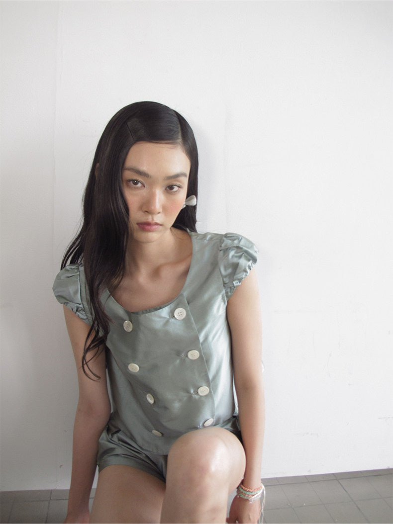 <cheap art label> Double-Breasted Silk Top