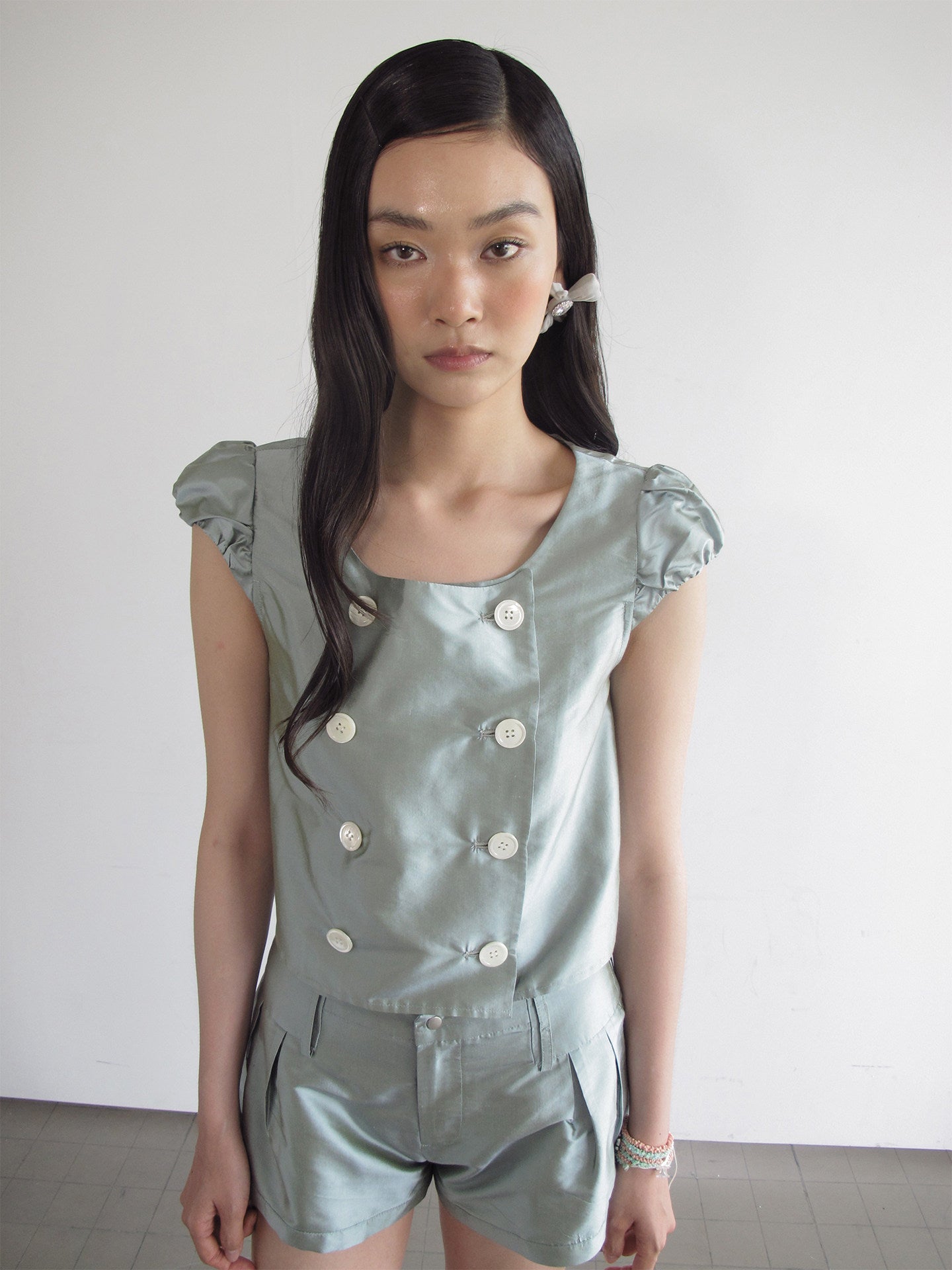 <cheap art label> Double-Breasted Silk Top