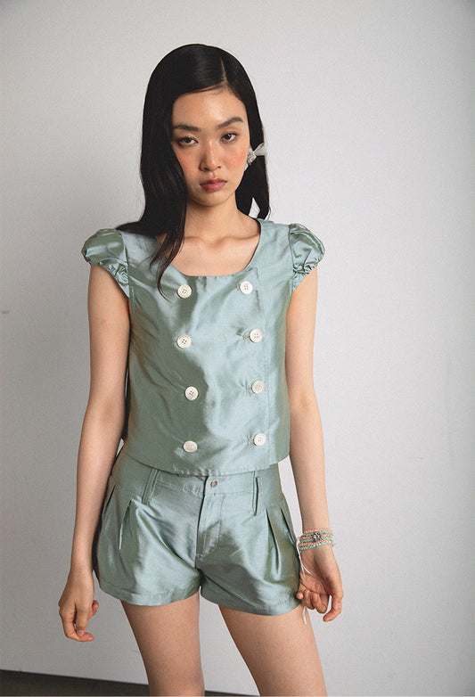<cheap art label> Double-Breasted Silk Top