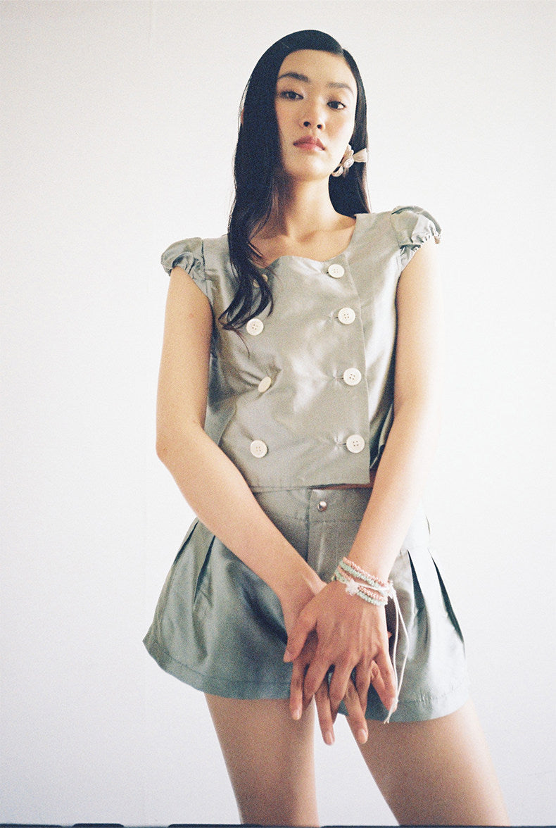 <cheap art label> Double-Breasted Silk Top