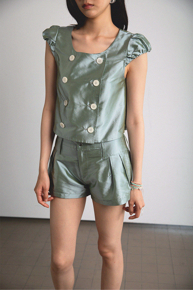 <cheap art label> Double-Breasted Silk Top