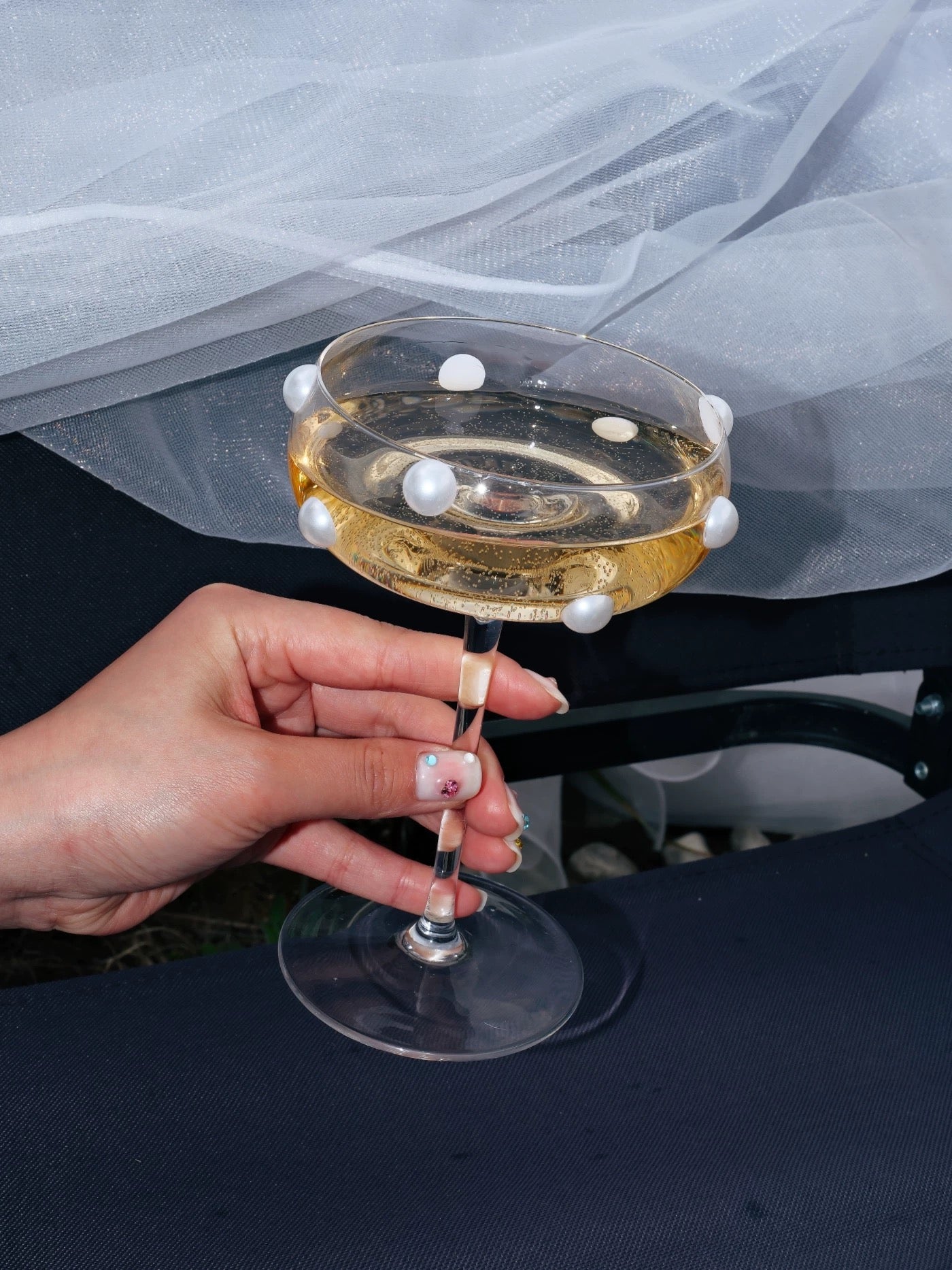 【IN Chaos】パール貼り付け高脚グラス