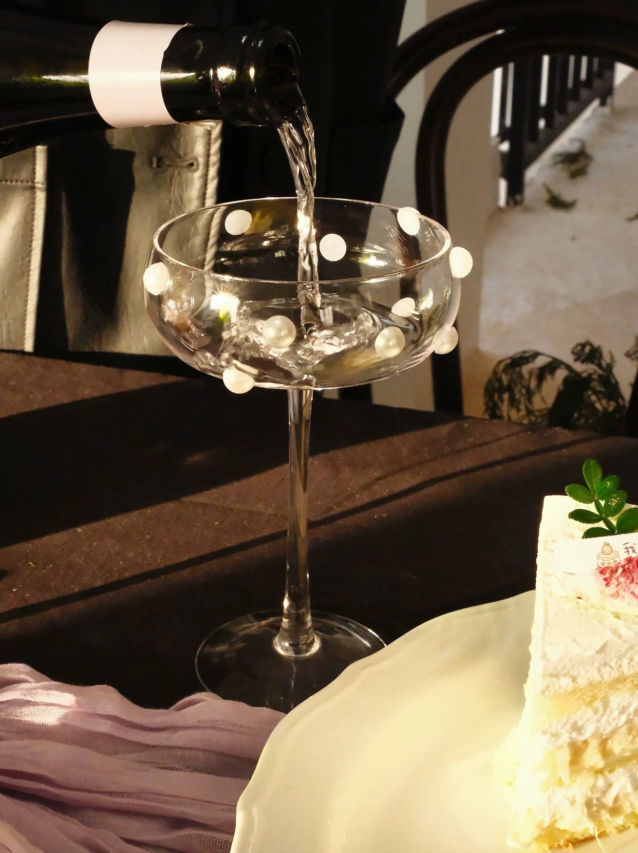 【IN Chaos】パール貼り付け高脚グラス