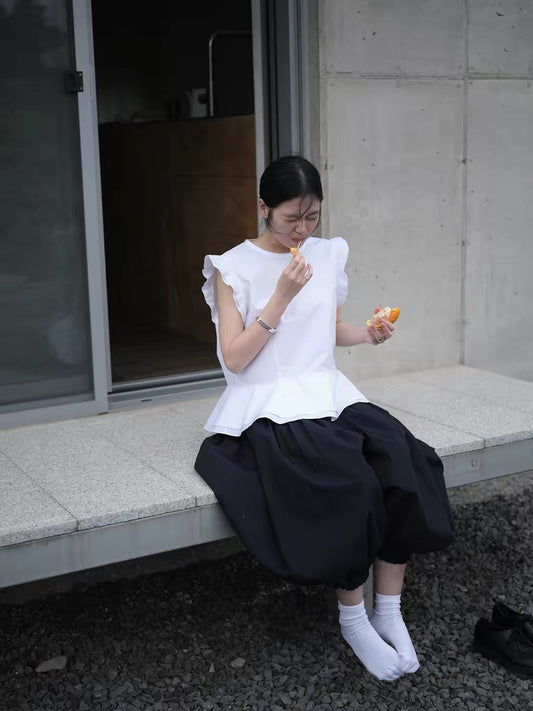 <sannai nut> Fitted Flutter Sleeve Top