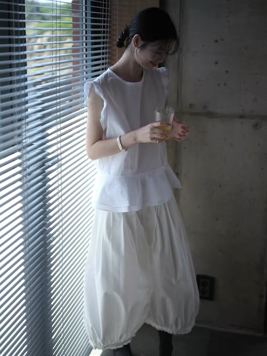 <sannai nut> Fitted Flutter Sleeve Top