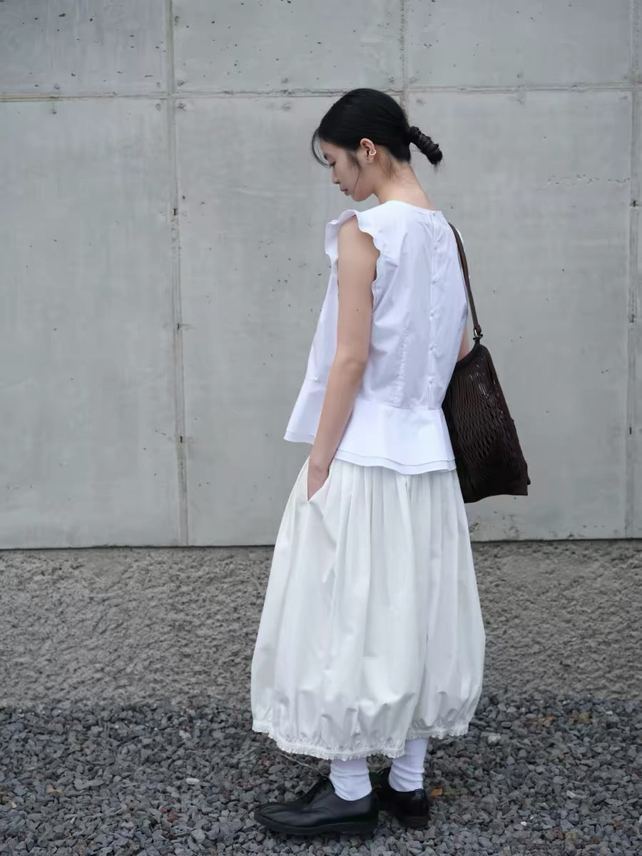 <sannai nut> Fitted Flutter Sleeve Top