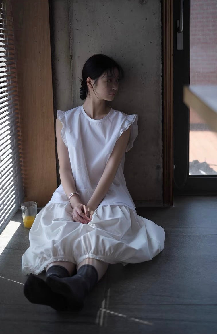 <sannai nut> Fitted Flutter Sleeve Top