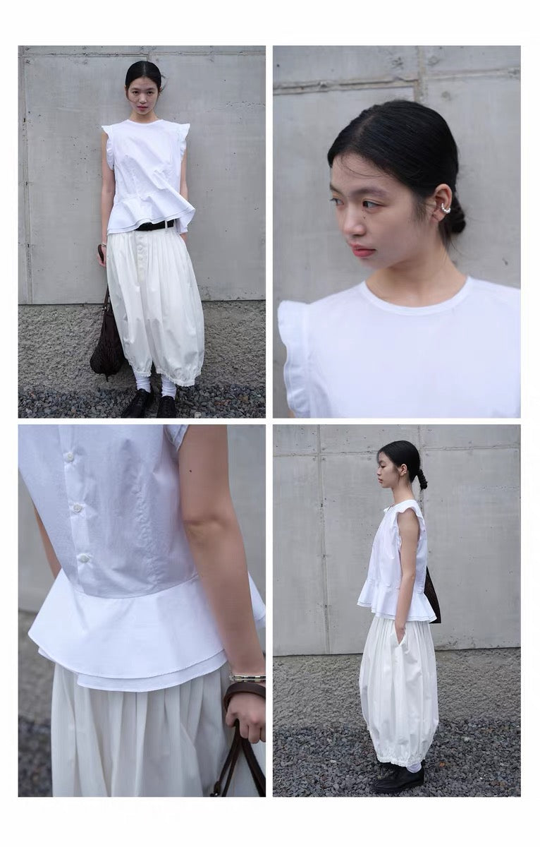 <sannai nut> Fitted Flutter Sleeve Top