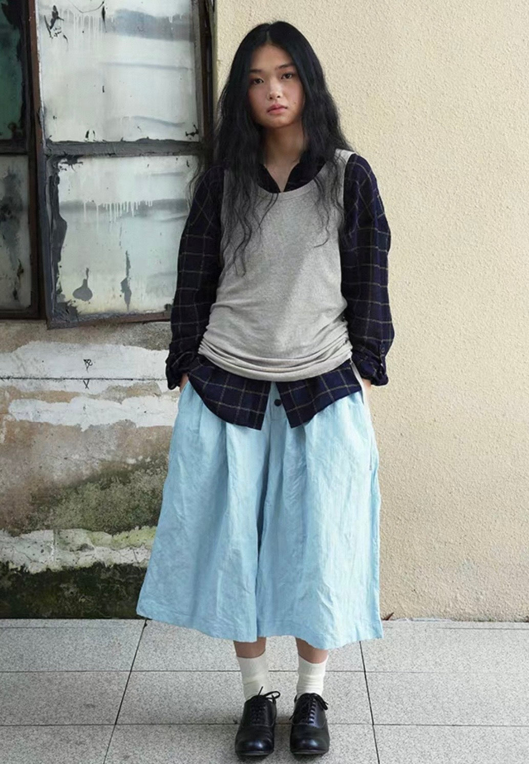 <Another i.> Pleated Wide-Leg Cropped Pants