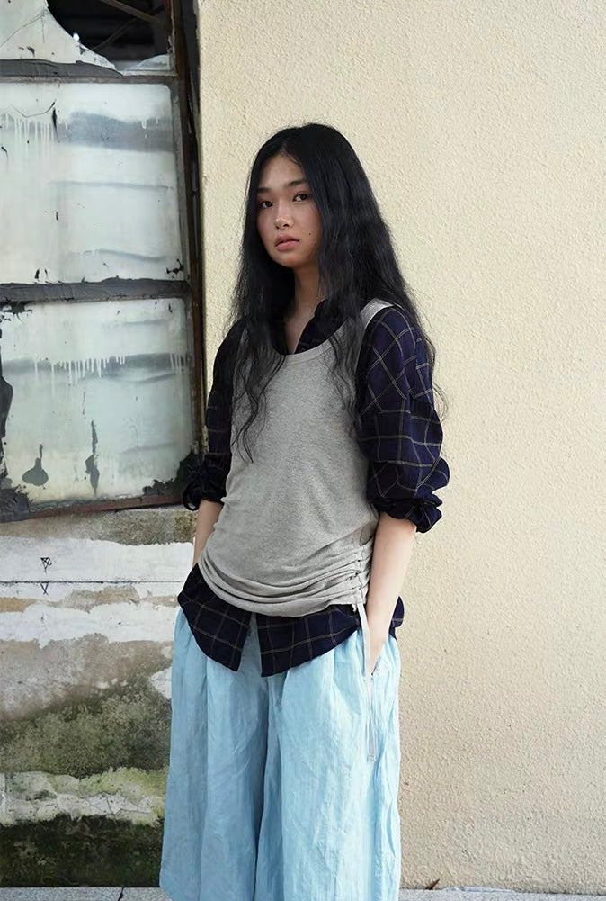 <Another i.> Pleated Wide-Leg Cropped Pants