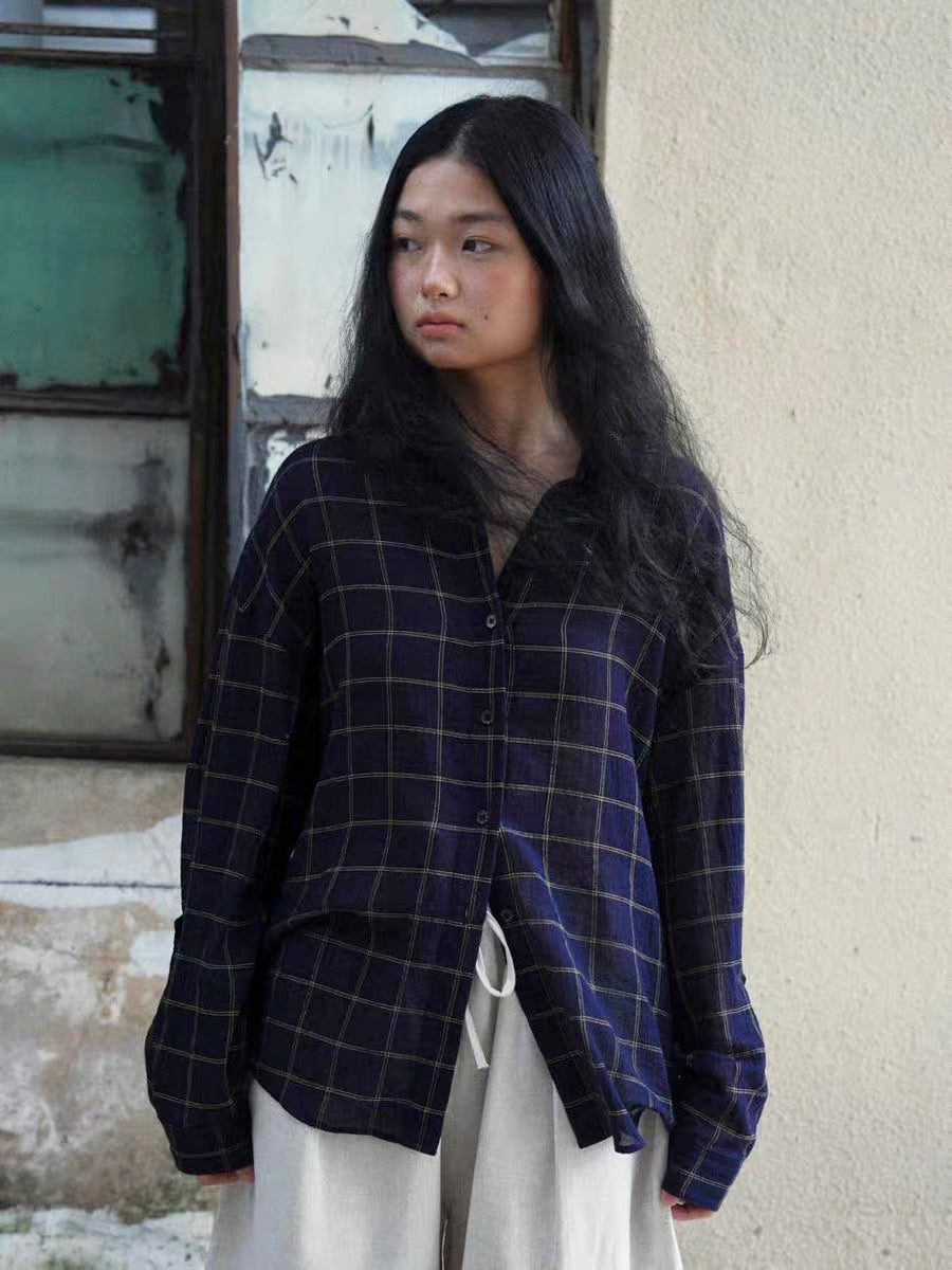 <Another i.> Lightweight Cotton-Linen Plaid Shirt