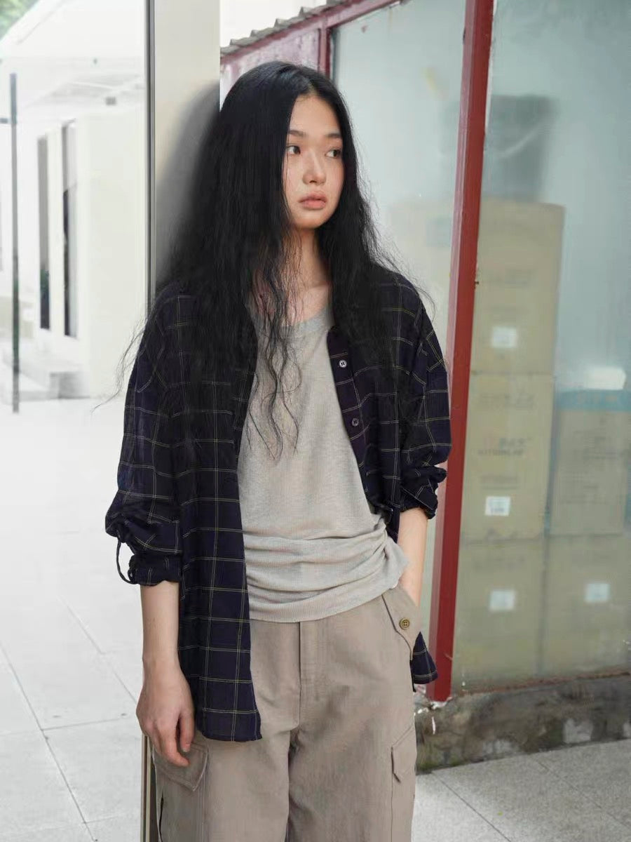 <Another i.> Lightweight Cotton-Linen Plaid Shirt