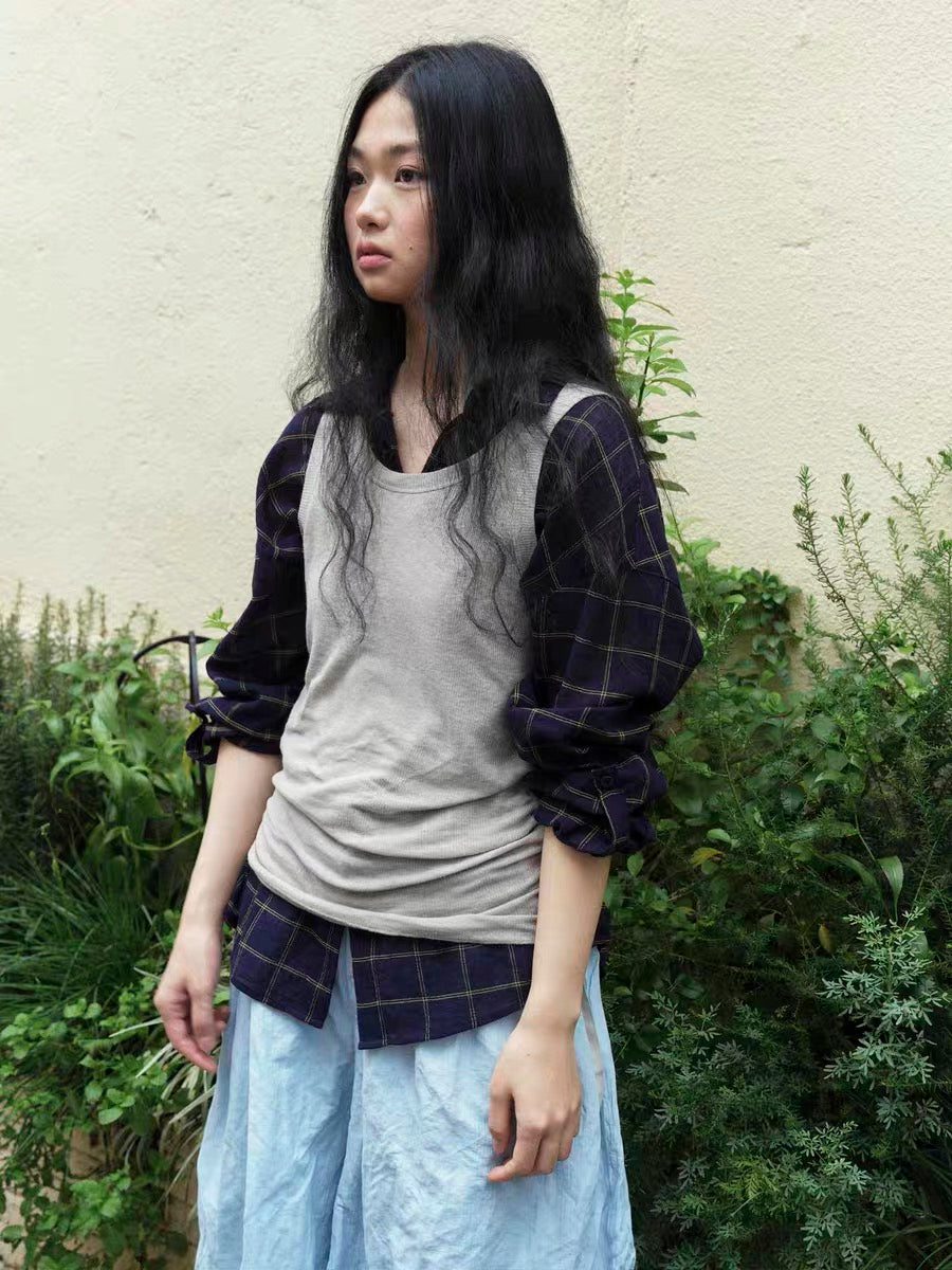 <Another i.> Lightweight Cotton-Linen Plaid Shirt
