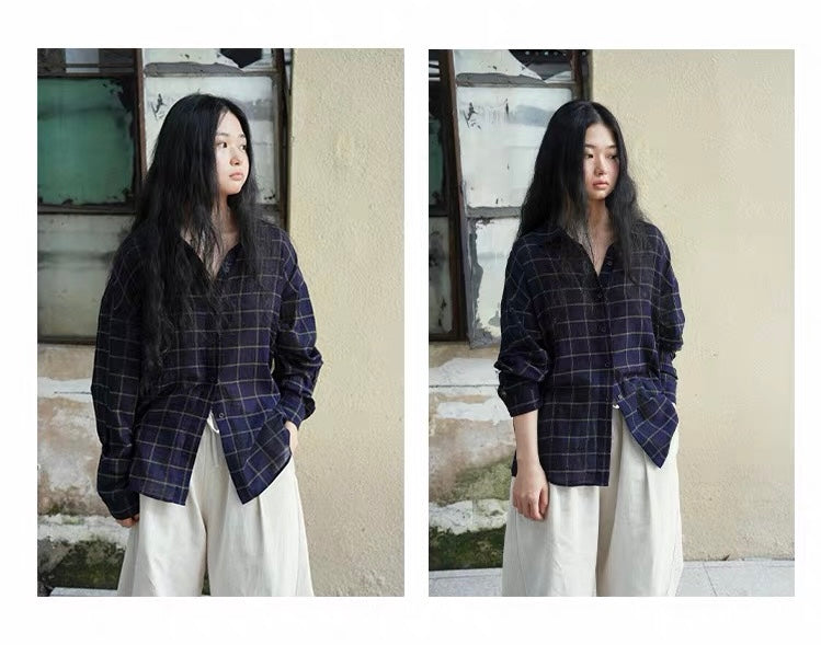 <Another i.> Lightweight Cotton-Linen Plaid Shirt