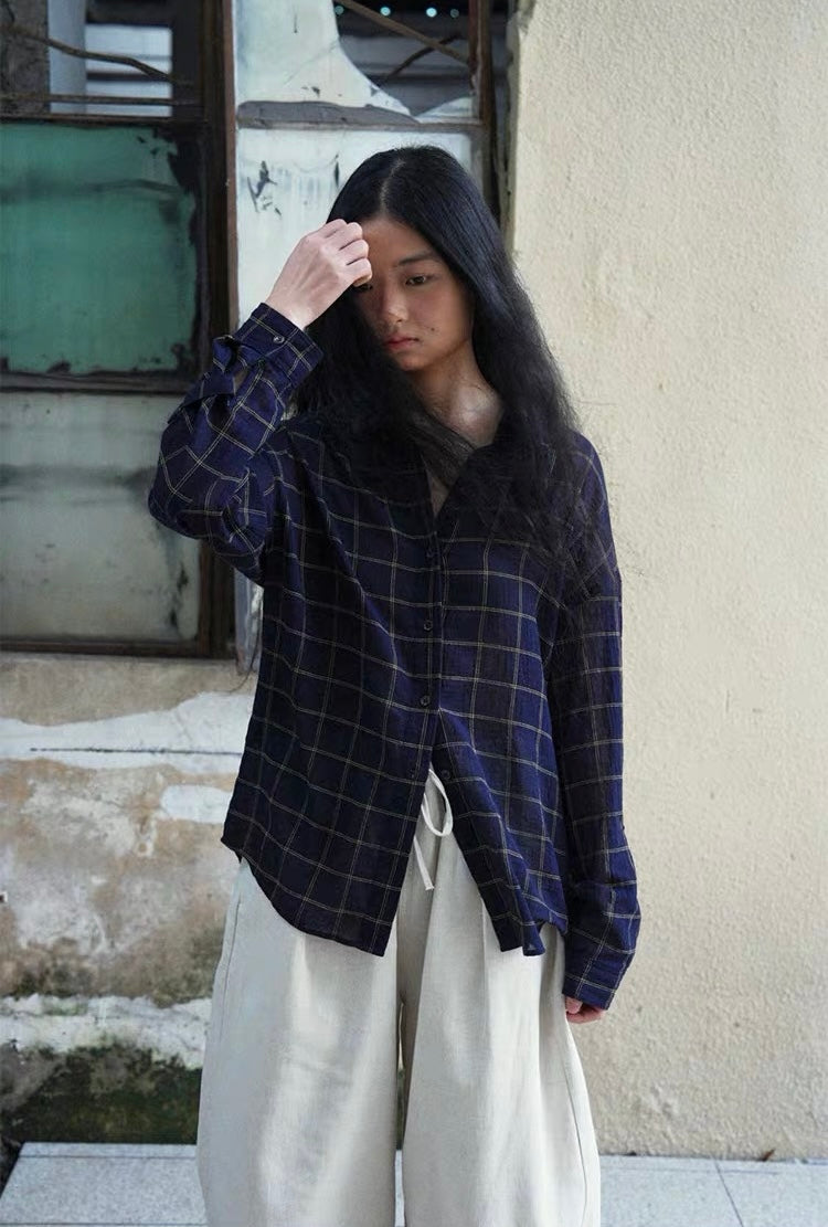 <Another i.> Lightweight Cotton-Linen Plaid Shirt