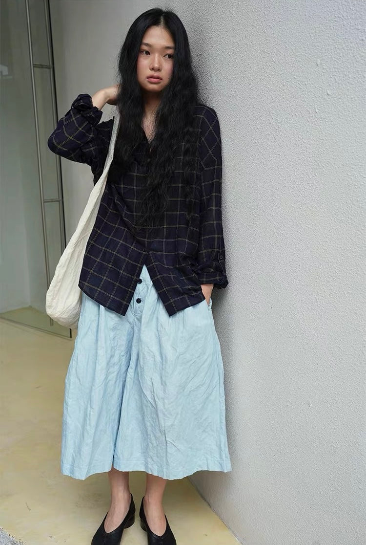 <Another i.> Lightweight Cotton-Linen Plaid Shirt