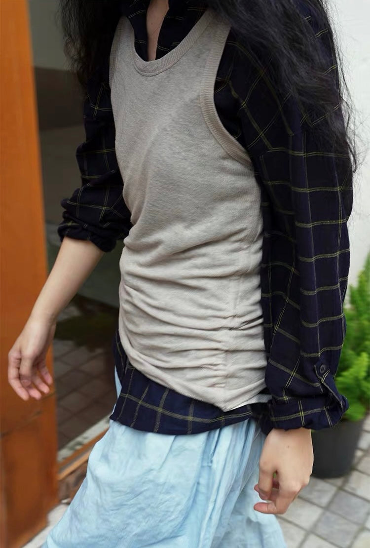 <Another i.> Lightweight Cotton-Linen Plaid Shirt