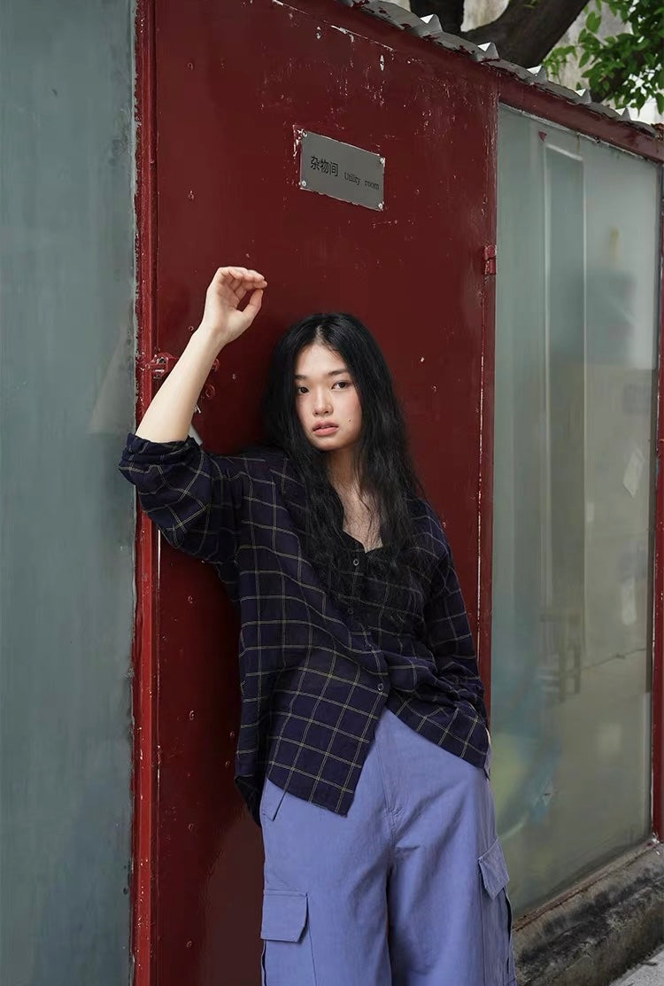<Another i.> Lightweight Cotton-Linen Plaid Shirt