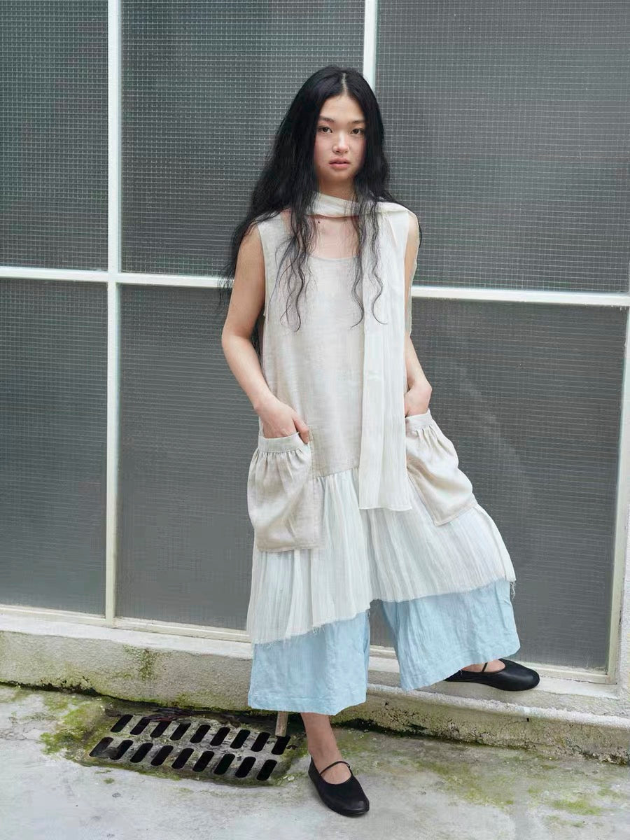 <Another i.> Ramie Sleeveless Dress with Scarf