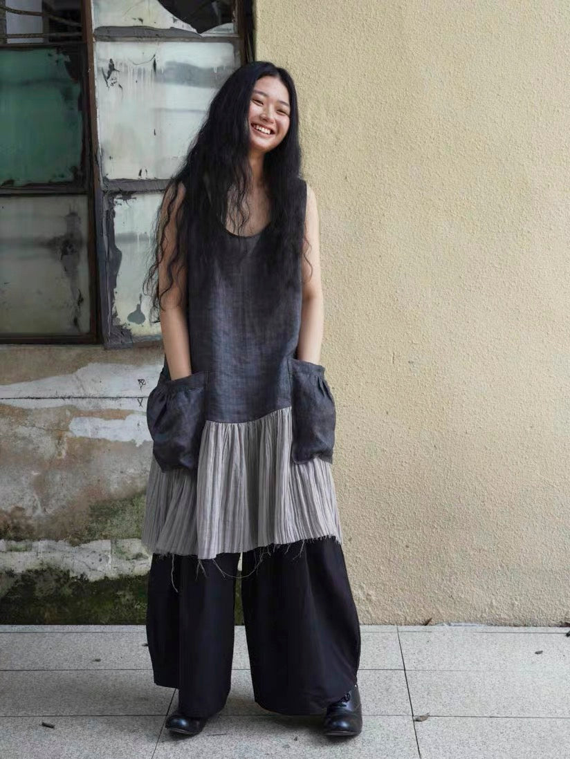 <Another i.> Ramie Sleeveless Dress with Scarf