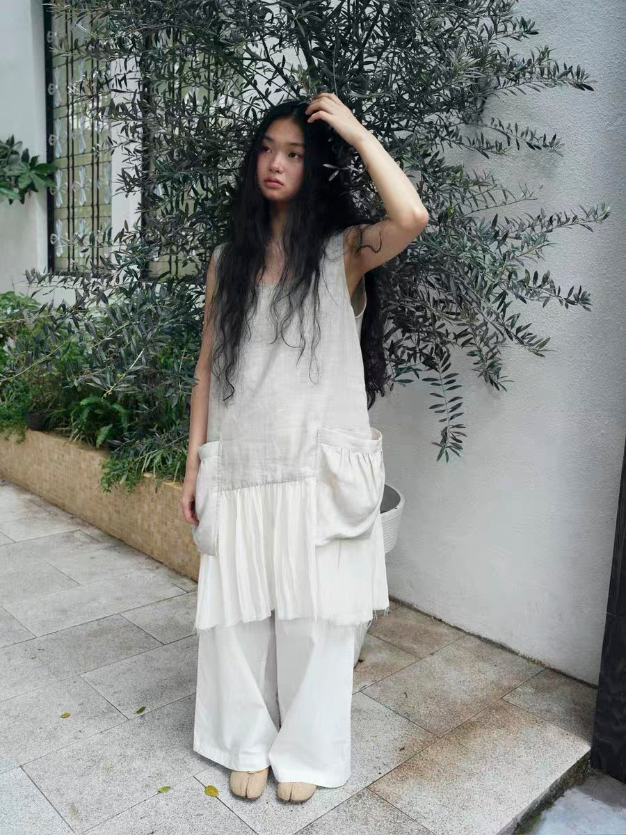 <Another i.> Ramie Sleeveless Dress with Scarf