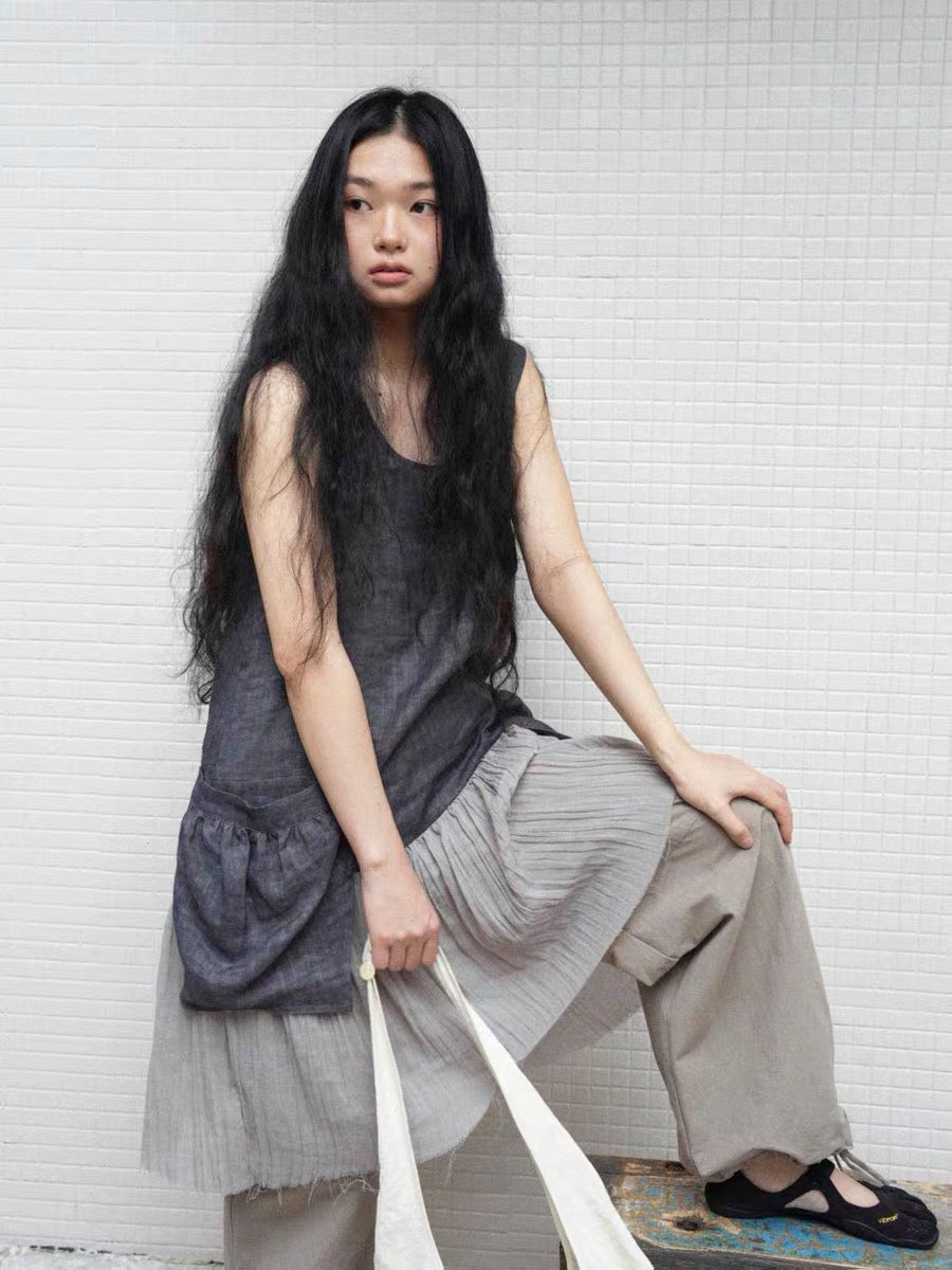 <Another i.> Ramie Sleeveless Dress with Scarf