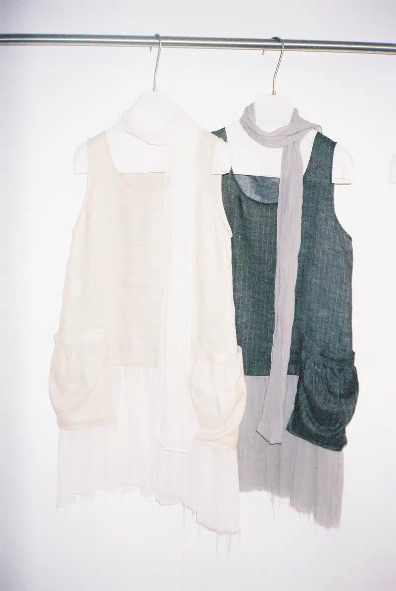<Another i.> Ramie Sleeveless Dress with Scarf