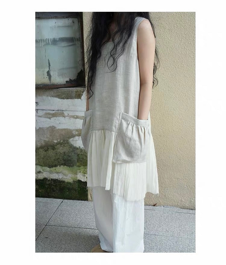 <Another i.> Ramie Sleeveless Dress with Scarf