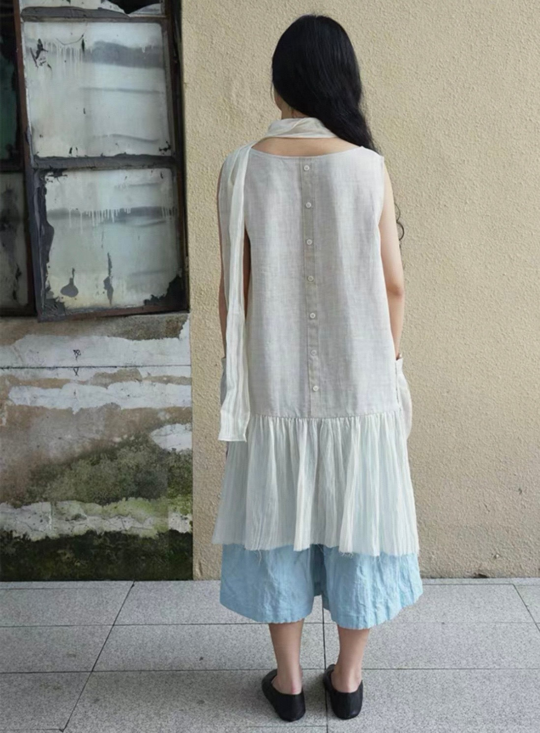 <Another i.> Ramie Sleeveless Dress with Scarf