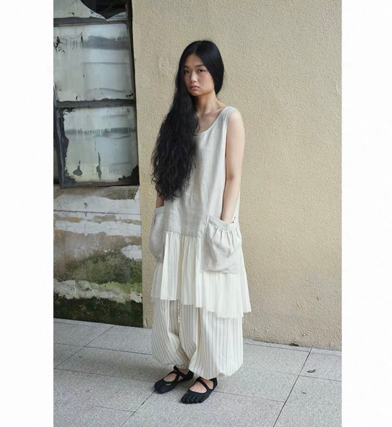 <Another i.> Ramie Sleeveless Dress with Scarf