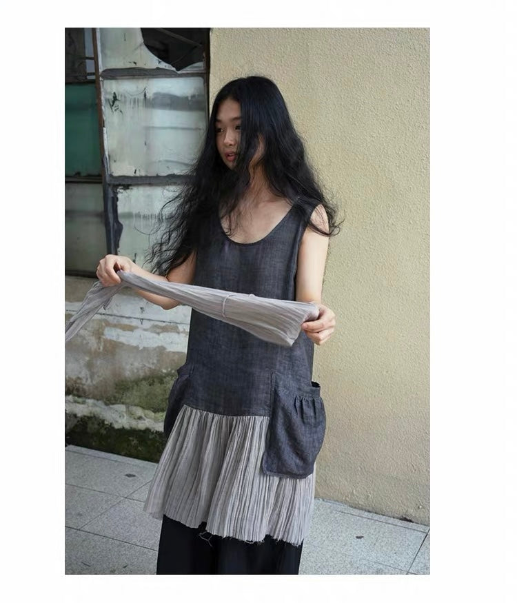 <Another i.> Ramie Sleeveless Dress with Scarf
