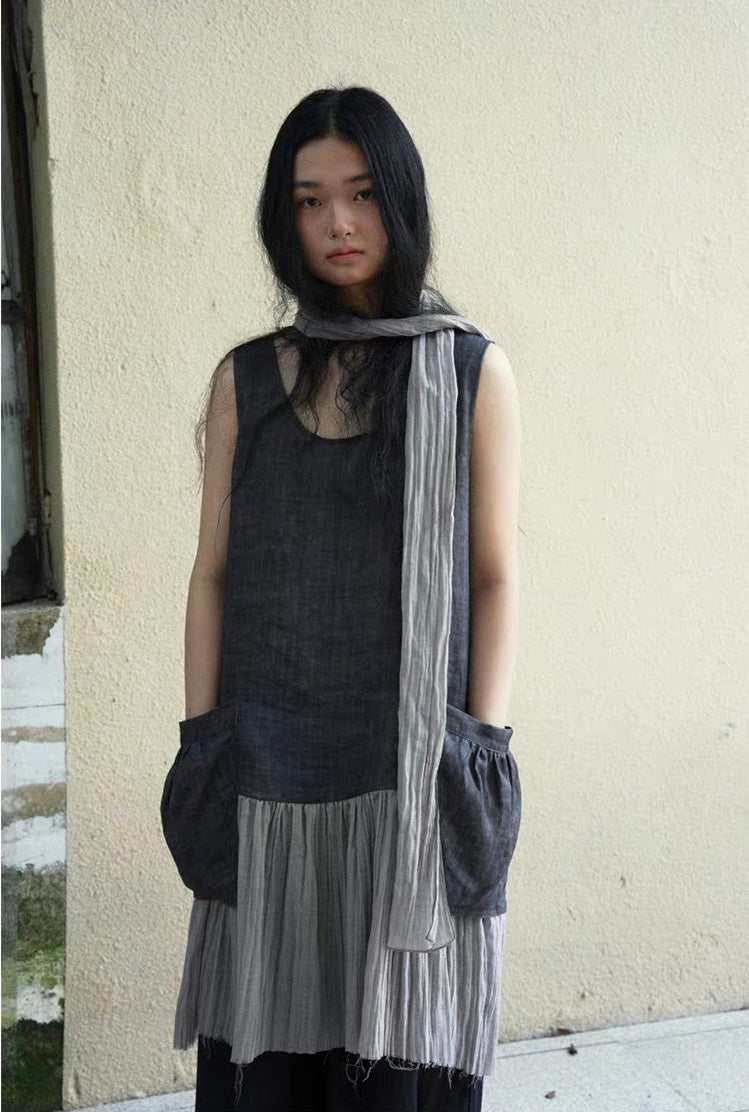 <Another i.> Ramie Sleeveless Dress with Scarf