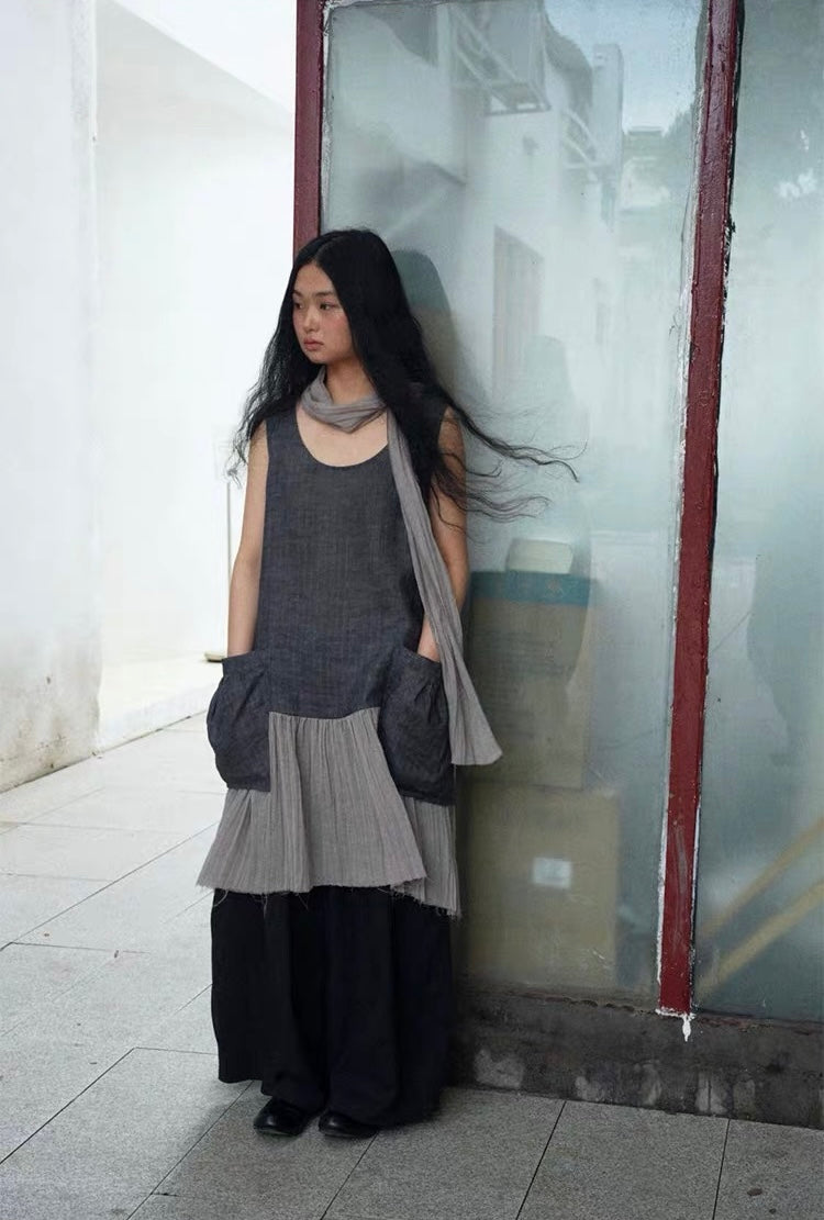 <Another i.> Ramie Sleeveless Dress with Scarf